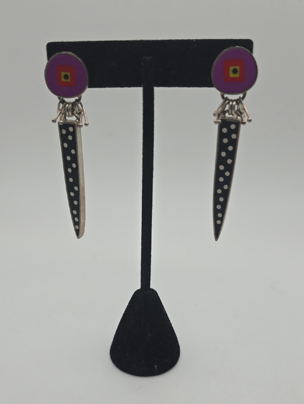 Susan Dyer Sterling Silver Polymer Clay Polka-Dot Drop Post Modern Dangle